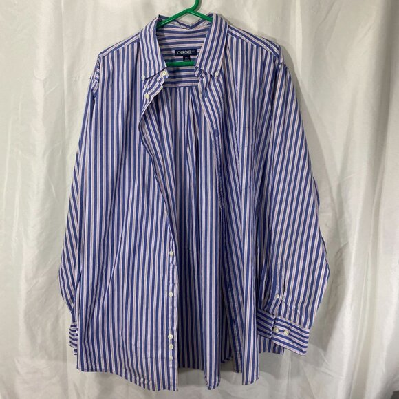 Cherokee Mens Shirt Size XXL Long Sleeve Stripe Button Down Blue White Casual - Picture 5 of 8